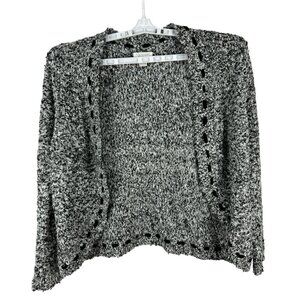 Christopher & Banks Womens Black & White Open Knit Cardigan Sweater Size Large